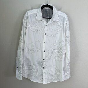 Robert Graham Mens XL White Embroidered Long Sleeve Button Up Shirt‎